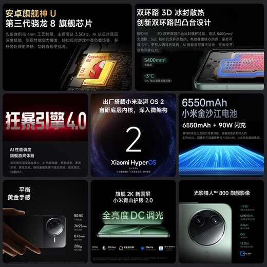 Xiaomi Redmi k80 mobile phone, national subsidy, REDMI new 5G mobile phone, Redmi 5G mobile phone, 12GB+256GB Snow Rock White, official standard configuration, full Netcom