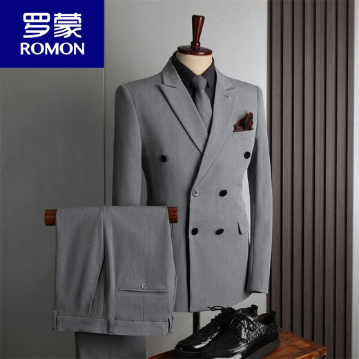 ROMON FANHOMME suit men's British style double-breasted business casual suit three-piece groom's wedding dress black (suit + pants) M 48