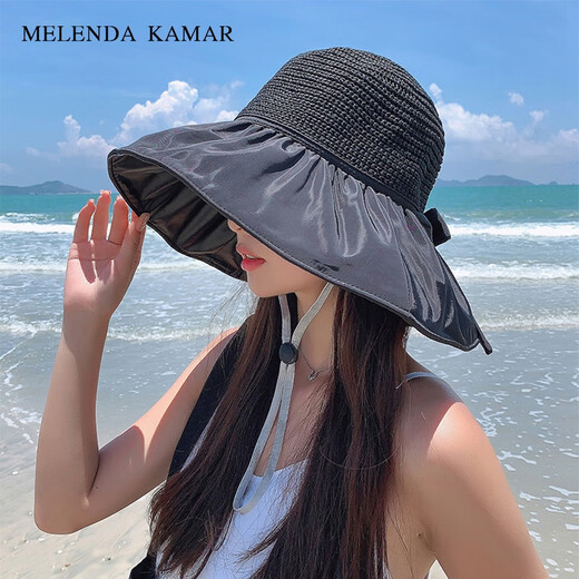 MELENDA KAMAR防晒帽子女春夏季草帽遮脸遮阳太阳帽渔夫帽生日礼物送女朋友老婆 卡其色