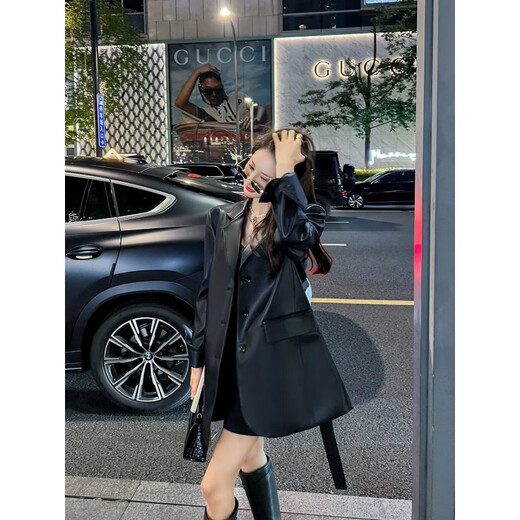 Yu Jin Black PU Lederanzug Jacke für Frauen 2024 Frühlings- und Herbst neu