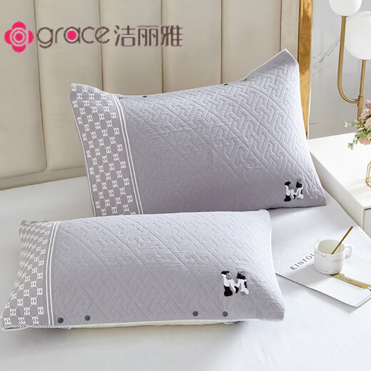 Jieliya plain half-pack pillowcases, a pair of cotton gauze simple cover covers, non-slip and non-falling single pillowcases, embroidered half-pack pillowcases - light gray