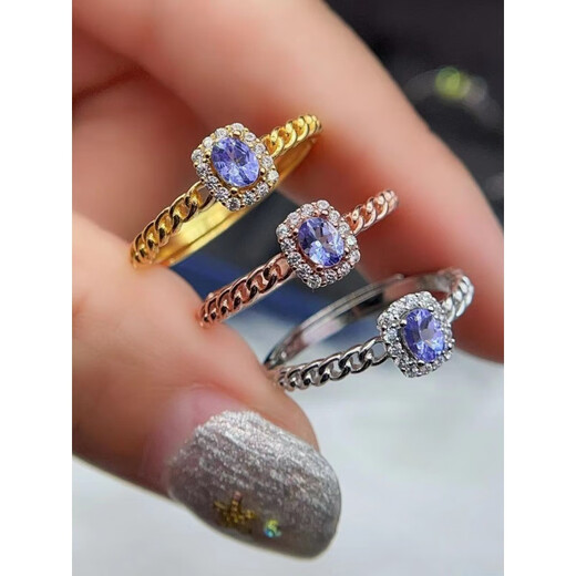 Qingmeng S925 sterling silver inlaid tanzanite ring, everyday versatile fine workmanship silver jewelry, light luxury natural gemstone entry-level model for men and women, tanzanite ring rose gold