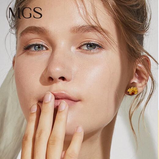 Mangu Silver (MGS) S925 silver earrings, sunflower fashion earrings, niche high-end design, elegant earrings, Chinese Valentine's Day gift for girlfriend
