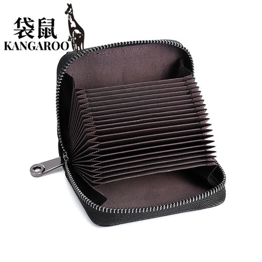 袋鼠（KANGAROO）精致风琴卡包男女头层牛皮防盗刷大容量卡套小巧卡夹零钱包 粉色12卡+2个多功能位