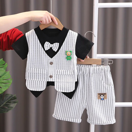 G.duck little yellow duck boy summer suit children's clothes summer shirt small suit baby one-year-old dress two-piece set 9224 light bear blue 90 recommended 9 months-1 year old 20-25Jin Jin equals 0.5 kg