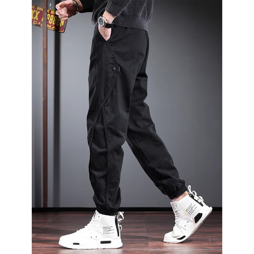 Jeanswest trendy brand overalls for men in spring and autumn new loose legged pants versatile men's casual harem pants black XL (recommended 150-170Jin Jin equals 0.5 kg)