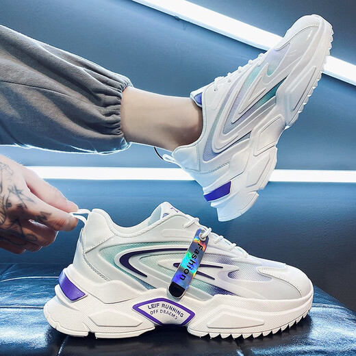 Hot air new product sports shoes for male student dad shoes breathable running shoes internet celebrity shoes for men jogging shoes high top shoes for men footprint X9920 white gray 42