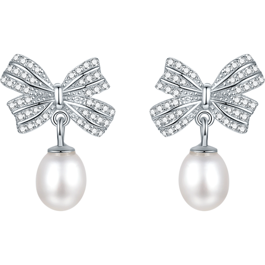 Saturday Fortune Silver Pearl Earrings Bow Earrings Birthday Gift X0912836 5.5-6.5mm Pair