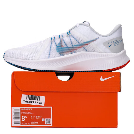 耐克（NIKE）官方男鞋春季新款运动鞋QUEST 4经典网面休闲鞋轻便缓震跑步鞋 DA1105-101/白蓝红 41
