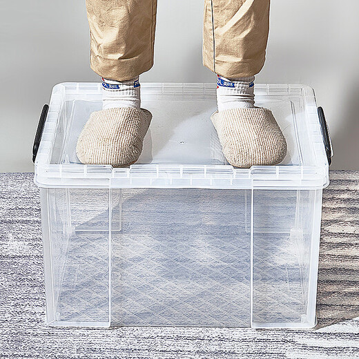 Muranoel transparent storage box right-angle thickened compression storage box food-grade plastic box household large clothing storage box anti-pressure thickened right-angle box-80#L-outer size 65* food-grade material + thickened right angle