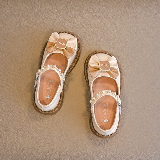 Girls' shoes, small leather shoes, spring and autumn new children's princess shoes, girls' soft-soled casual shoes, primary school performance shoes xd-806 beige 33/inner length 20.5cm