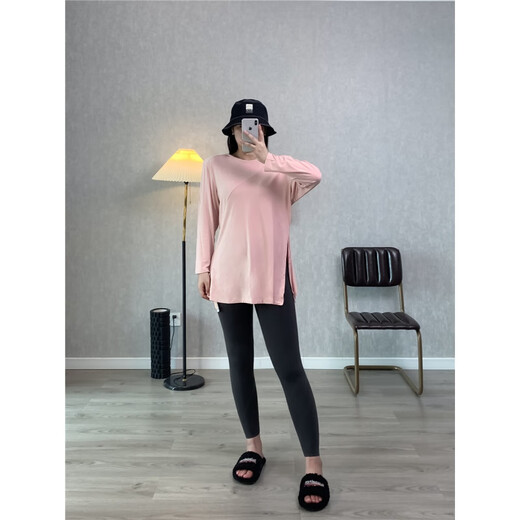 KEJIMITAO large size fat mm thin thread drape slimming hip hooded slit yoga running Pilates aerobics long-sleeved top black 3XL (170-190 card size choose small)