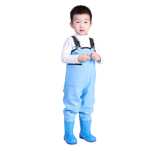 Children's play clothes, one-piece waders, kindergarten waterproof clothes, children's rain boots, men's and women's fishing rain pants, beach children-yellow overalls with pockets 24-shoe inner length 15cm