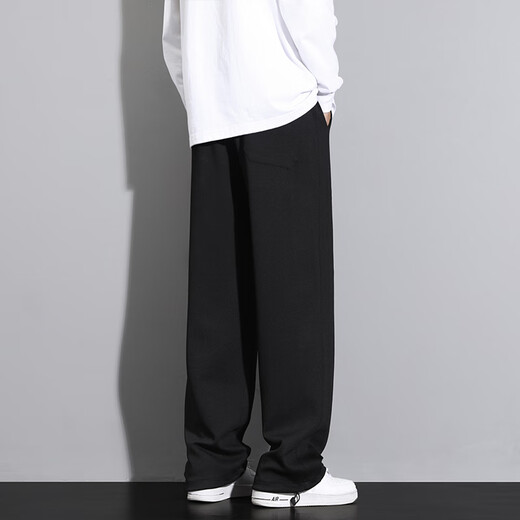 Foss Phil Ananas Grid Straight Casual Hosen Herren Winter Frühlings- und Herbststil High Street Trendy Sports Lose Bettweite Weitbeine Schieberhosen Trendy Marke 718-K930 Black 2xl [Empfohlen 160-175jin [Jin gleich 0,5 kg]]
