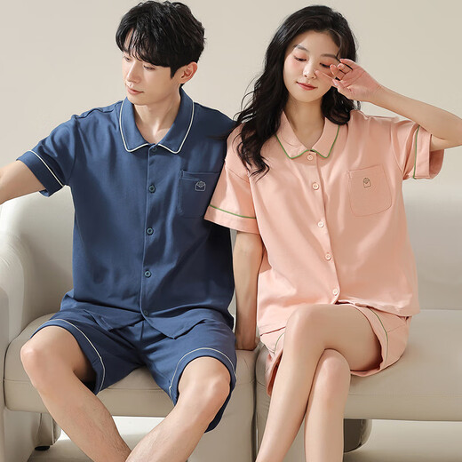 Modal couple pajamas for women in summer pure cotton short-sleeved men's trousers cardigan men's large size cotton summer home clothing set 01N12703 women 01N12803 men women-L