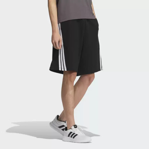 阿迪达斯 （adidas）短裤男裤夏季新款运动裤宽松舒适透气针织休闲五分裤IP3932 KC3897黑色三条纹 S