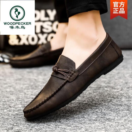 Zapatos de frijoles para hombres de carpintería de carpintería Versión coreana de trabajos de negocios zapatos de cuero casual transpirable y versátiles zapatos para hombres de un solo paso 2024 primavera d826 negro 39 pequeño