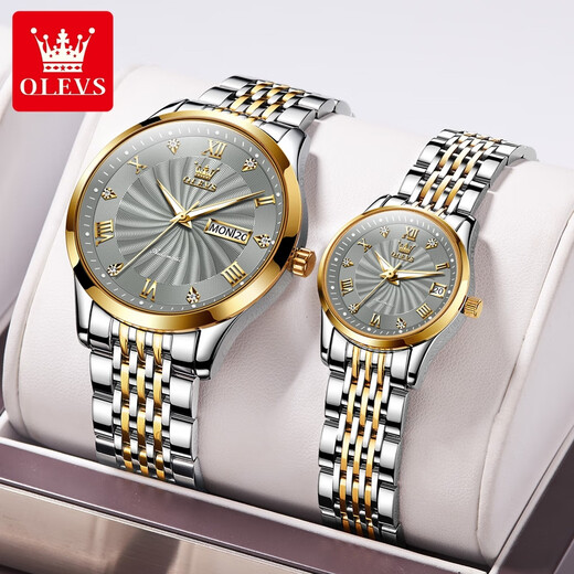 Olevs Swiss Certified Brand Paar Uhren, ein Paar mechanische Uhren, vollautomatische leuchtende wasserdichte, trendige und modische Männer und Frauen Uhren Olevs-6630-Grau-Paar
