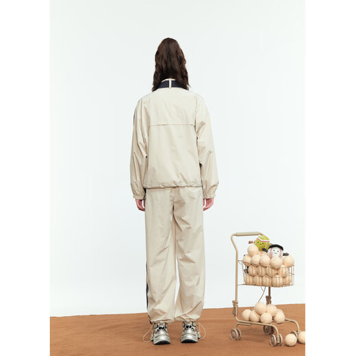 Zihan (ZIHAN) Zihan stand collar bow zipper jacket straight pants casual sports two-piece suit for women autumn beige S