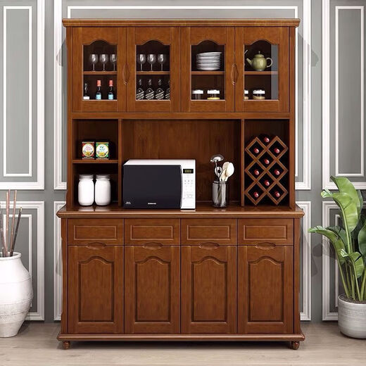 Enmufan 2026 new solid wood wine cabinet new Chinese style wall-mounted multi-functional storage cabinet high cabinet living room tea cabinet integrated cabinet 02 (1.2 meters) Begonia color