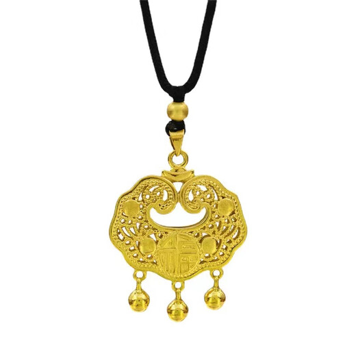K gold safe lock gold necklace women's 999 gold fashionable braided black rope long life lock bell turn 1 gold bead black rope + safe lock