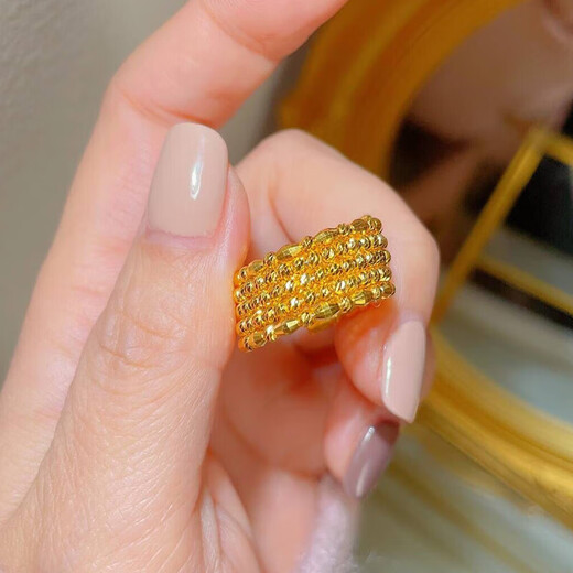 Ruinuo 5G gold bungee spring circle memory ring women's 999 solid gold flash bead open ring birthday gift for girlfriend, 5 circles 12-13, gold weight about 3.83 grams