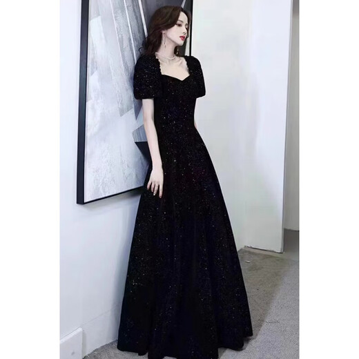 Yun Qiang Yicai Dress Music Student Black Evening Dress Light Luxury Slim Customized French Princess Long Banquet Performance XXL