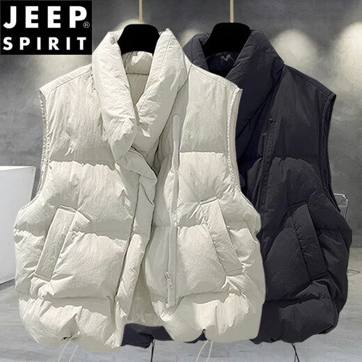 JEEP SPIRIT solid color stand-up collar cotton vest jacket men's winter thickened trendy workwear youth casual cotton jacket trendy brand loose black 2XL suitable for 150-180Jin Jin equals 0.5 kg
