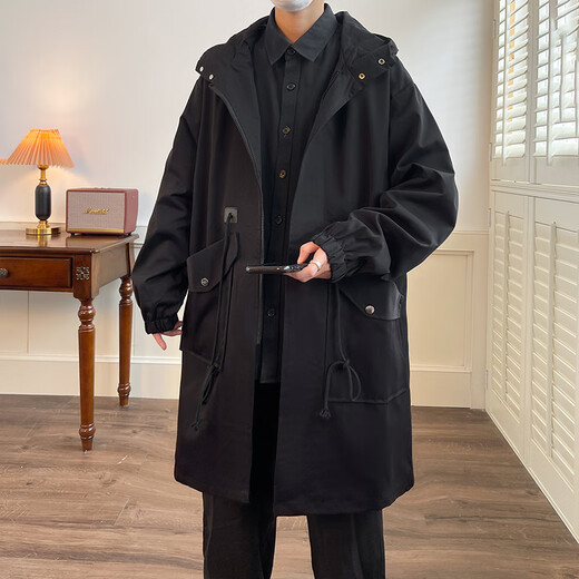 Karuwei 300 Jin Jin is equal to 0.5 kg. Extra large size medium-length windbreaker men's fat hooded cotton coat men's 2025 new work coat black 7XL recommended 240-270 Jin Jin is equal to 0.5 kg
