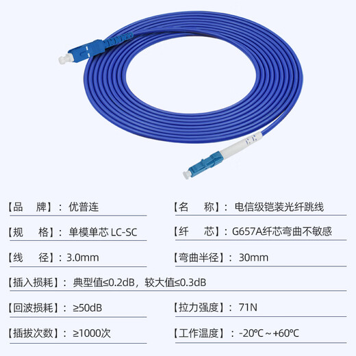 优普连 电信级铠装单模光纤跳线sc转sc-LC-FC-ST钢圈铠甲线 工程专用尾纤延长线防鼠咬阻燃 铠装单模单芯LC-SC 15米