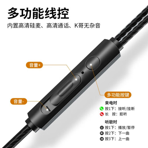 Bkayp headphones wired in-ear Type-c suitable for Huawei Honor vivo Xiaomi Redmi nova gaming computer noise reduction 1.2 meters 4D surround low-accent HIFI sound quality