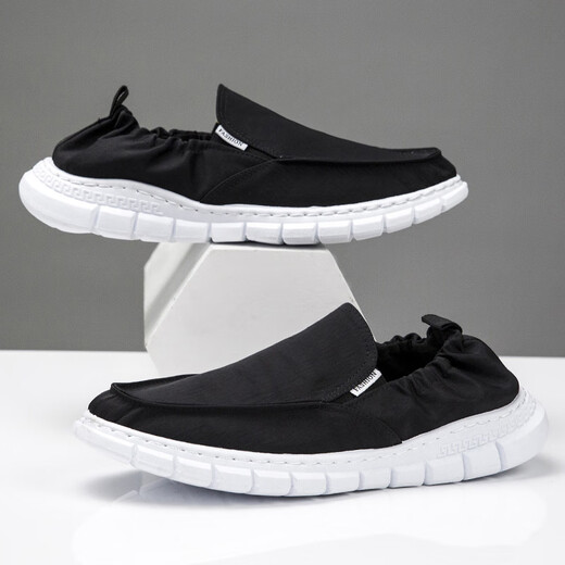 Chaussures en tissu Chaussures en toile pour hommes confortables, légères, résistantes à l'usure, non glissantes, imperméables, semelles molles Old Beijing un pied, paresseux noir 881 recommandé de prendre une taille plus grande 42