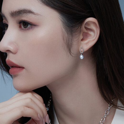 Lukfook Jewelry True Me Series Platinum 950 Special Shaped Seawater Pearl Platinum Drop Earrings Total Weight Approximately 2.94 Grams