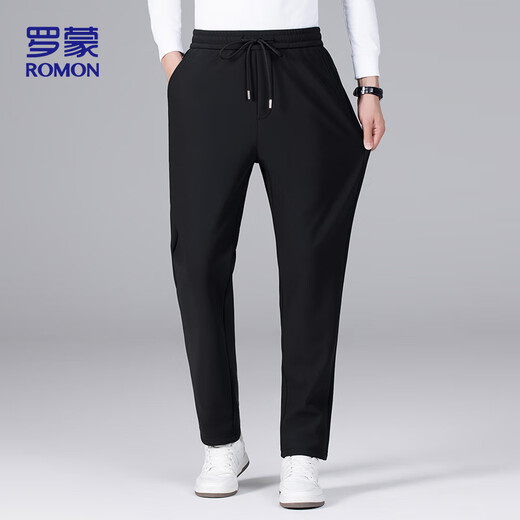 Lomon casual pants for men in autumn and winter, simple warm and velvet thickened trendy versatile long pants for men 766 black XL