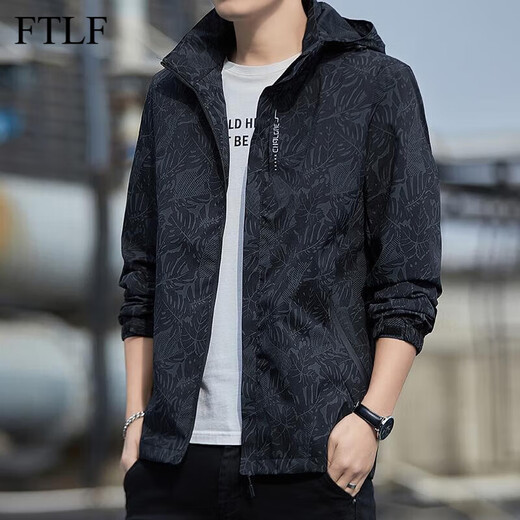 FTLF light luxury high-end brand jacket men's jacket spring, autumn and winter new style men's casual loose trendy outdoor leisure plus velvet Maple leaf black (spring and autumn style) XL (recommended weight 120-140Jin Jin equals 0.5 kg)