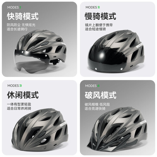 Rockbros-Radsporthelm mit Brillen Mountain Road Bicycle Helm Männern und Frauen in farbenfrohe Harte Titanfarbe: 58-62 cm graues Objektiv