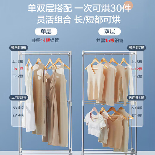 SUPOR double-layer large capacity clothes dryer wardrobe dryer household baby clothes underwear sterilization can dry 30 pieces 16 steel pipes can be timed drying wardrobe ELD-501B