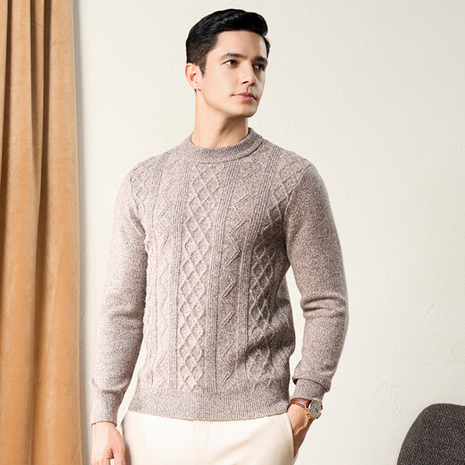 春竹羊毛衫男士圆领春季100%纯羊毛保暖针织毛衣中青年羊毛衫 浅咖啡 L （110CM）