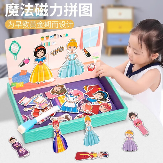 Nord-E-Familie Kindermagnetpuzzle Magnetische Aufkleber Puzzle Hirnnutzung Spielzeug 1-3-6 Jahre alter Junge und Mädchen Kleid für Baby Transportauto [doppelseitiges Panel]