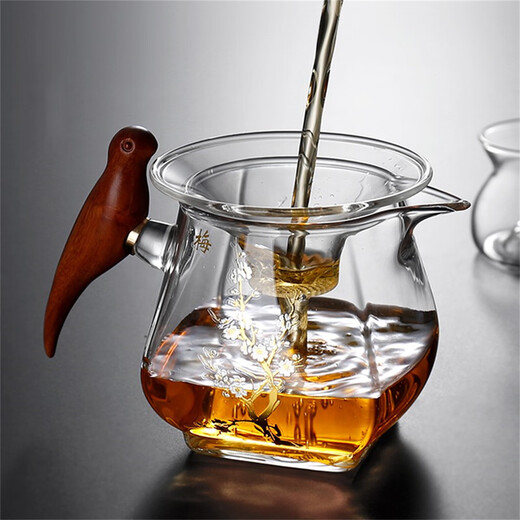 Baxi (BAXI) wooden bird fair cup thickened heat-resistant kungfu tea set accessories tea sea tea divider male cup glass fair cup tea filter Xishang Meishan wooden handle fair cup 440ml