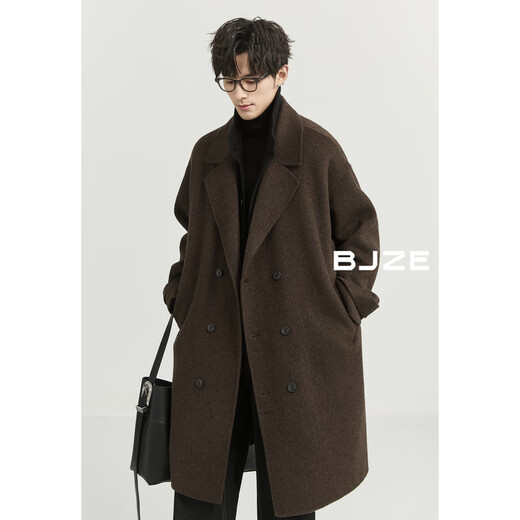 Earl Zall fake two-piece all-wool double-sided woolen coat men's medium-length commuter coat wilderness Maillard 2024 autumn and winter new style Night Frost Gray S 165