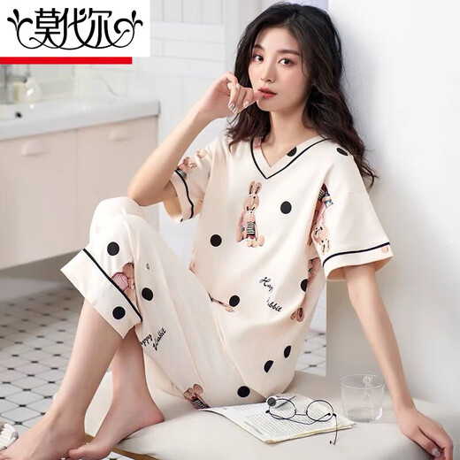 
Modal pure cotton pajamas for women in summer short-sleeved cropped pants suit loose spring and summer can wear home clothes outside. Short-sleeved cropped pants 683 XL Recommended 115-125Jin [Jin equals 0.5 kg]