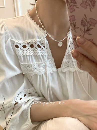 Youshu light luxury niche sterling silver pearl necklace for women 2024 new style French drip glaze flower necklace flower round brand style in stock