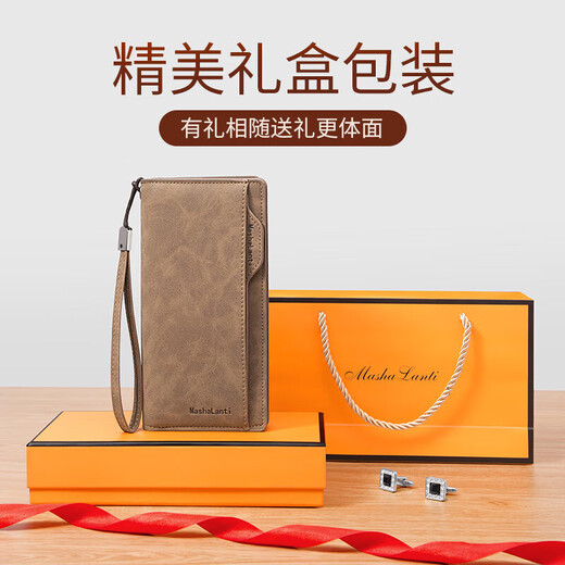 MashaLanti Men's Wallet Men's Long Wallet Wallet Fashion Clutch Large Capacity Coin Purse Card Holder Gift Box Father's Day Birthday Gift Practical for Dad, Boyfriend, and Husband