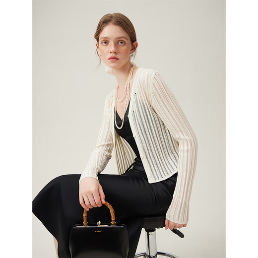 Fans Lanen Fans Lanen Länen Summer Air Conditioning Strick Hemdjacke Frauen 2024 Sommer Neuem, vielseitiger gestrickter Pullover 12116 Schwarz XS