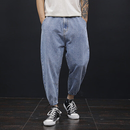 BSTB Plus Fett Plus-Size Weit-Bein-Neun-Punkte-Jeans für die Frühlings- und Herbst-Trendy Fat Man Dick-Bein-Dachhose für Männer und Fall gerade Hosen 9904 Hellblau gerade Hosen 2890-100jin [Jin gleich 0,5 kg]) s