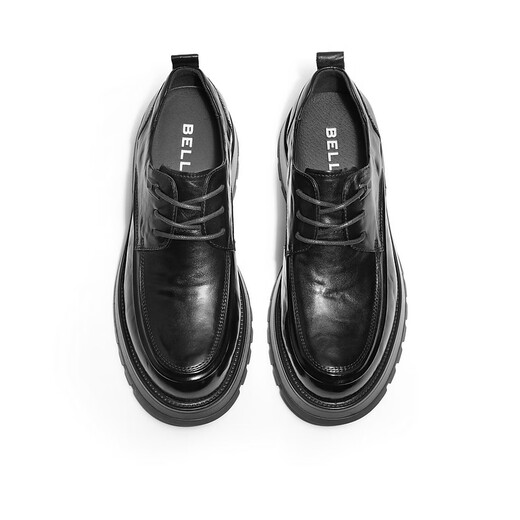 Belle pleated business shoes for men's new genuine leather thick-soled formal lace-up leather shoes A1422AM4 pre-sale Black-Single 41 (255mm)