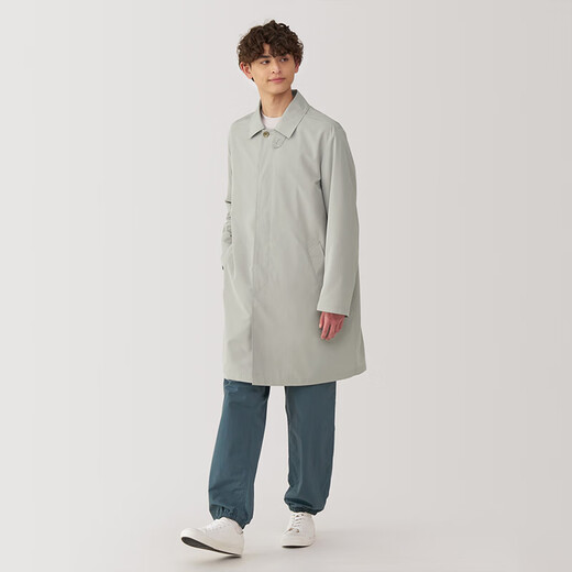 MUJI Men's Waterproof Stand Collar Coat Windbreaker Jacket Men's Mid-Length Men's Spring 25 AD0WUC5S Light Yellow L (175/100A)