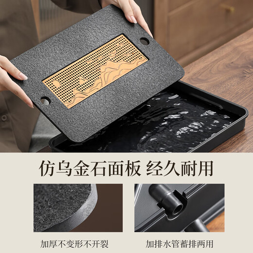 Shangyanfang Ru Kiln Kung Fu Tea Set Tea Tray Set Complete Set of High-end Home Office Teacups and Teapots Ceramic Tea Drinking and Brewing Utensils 6-Cup Xishi Pot Light Edition Qianlijiangshan Tea Tray Set