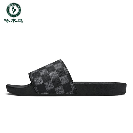 Woodpecker 2025 brand summer new retro British style flip-flops men's breathable outer non-slip slippers new 677 diamond lattice black 39